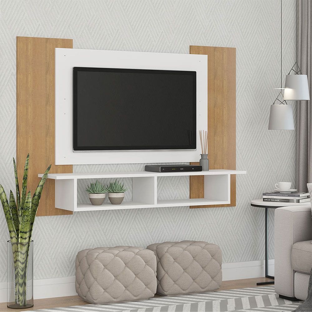 Painel para TV Atlanta até 50 Polegadas com Nichos 131x91cm MDP Carvalho Menu Móveis
