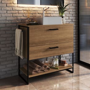 Gabinete de Chão Para Banheiro 80cm 1 Gaveta P1028 Marrom