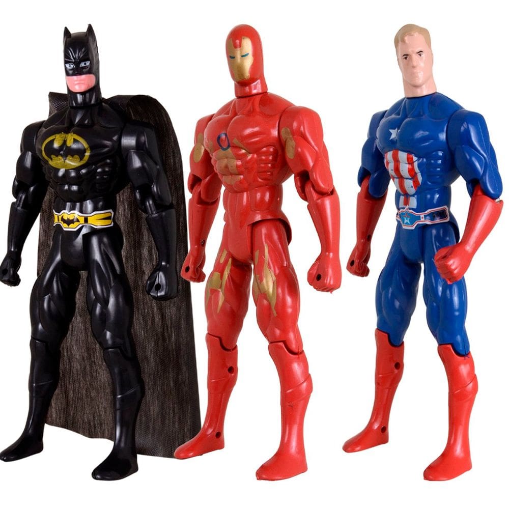 Kit Trio Brinquedos Batmam Capitão America Homem Ferro 29cm