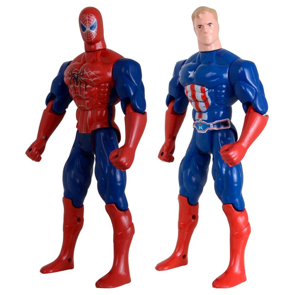Kit Dupla De Heróis Capitão América Homem Aranha Articulável