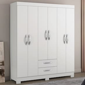 Guarda-Roupa Casal Estelar 6 Portas 2 Gavetas Branco New/Rosa - Pnr Móveis