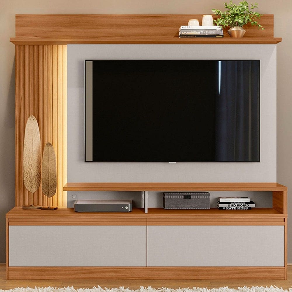 Estante para TV Até 60 Polegadas Belém 2 Portas com Led Freijó Trend/Off White - Pnr Móveis