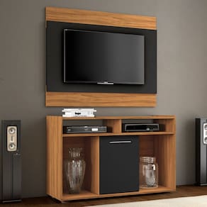 Rack com Painel para TV Até 43 Polegadas Show 1 Porta Freijó Trend/Preto Tx - Pnr Móveis