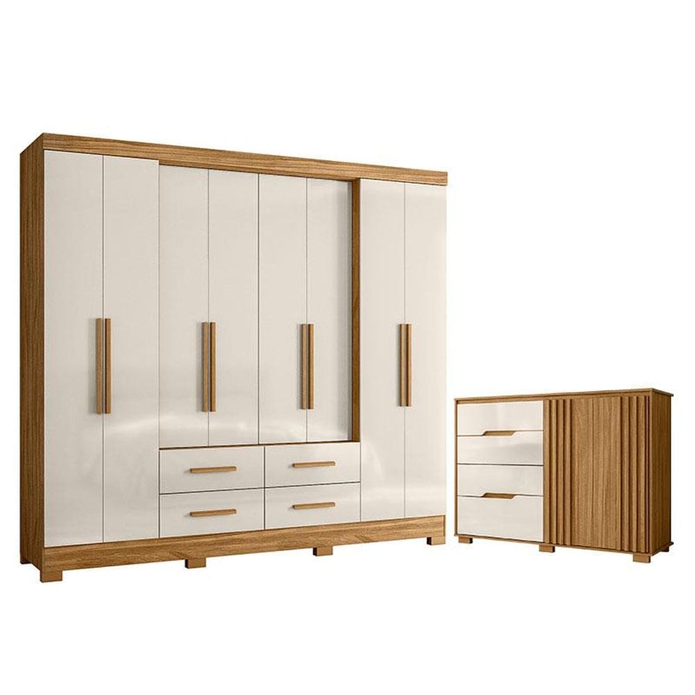 Guarda Roupa Casal San Lorenzo e Cômoda Texas Freijó Off White - Moval