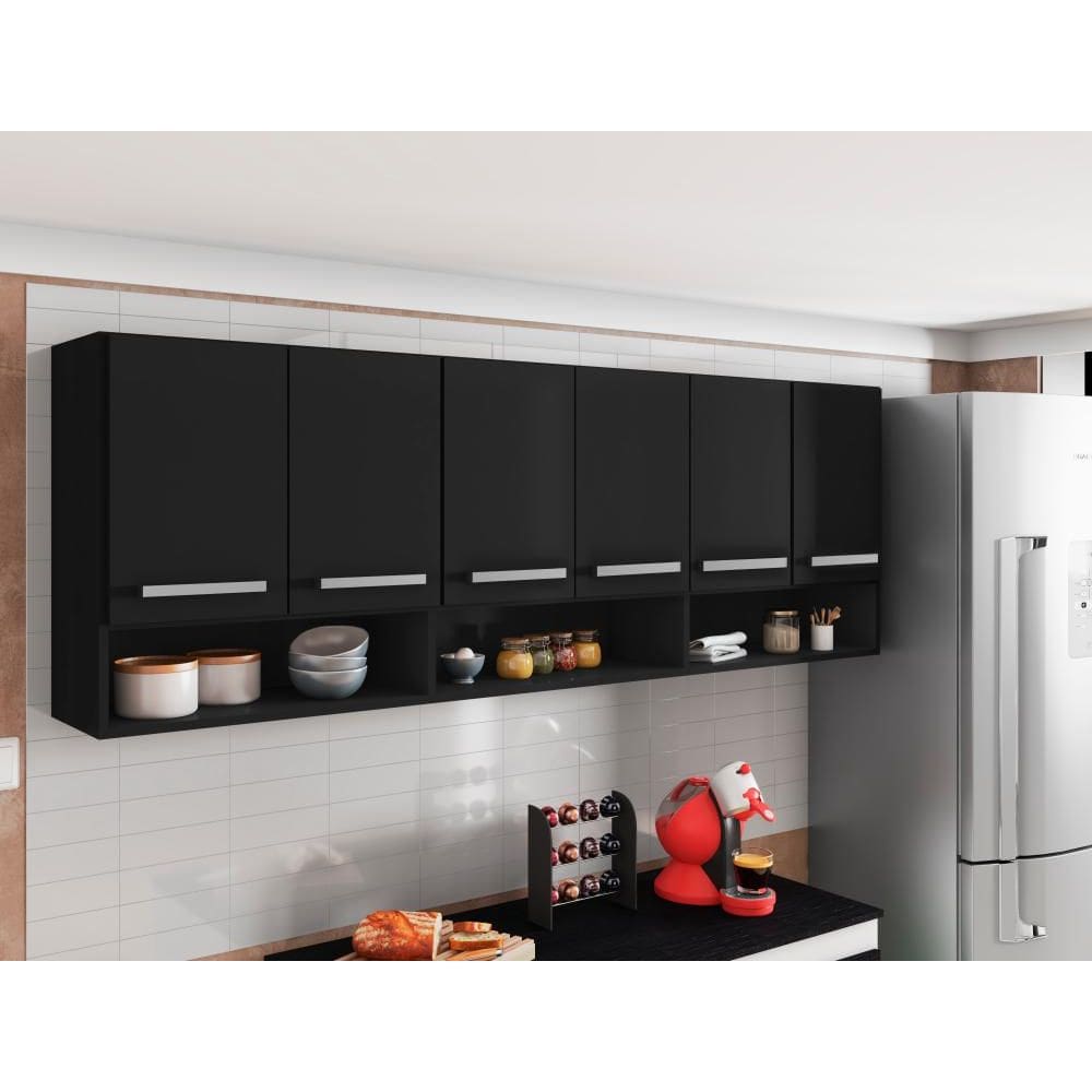 Armario Aereo Suriname Preto 6 Portas Bela Casa