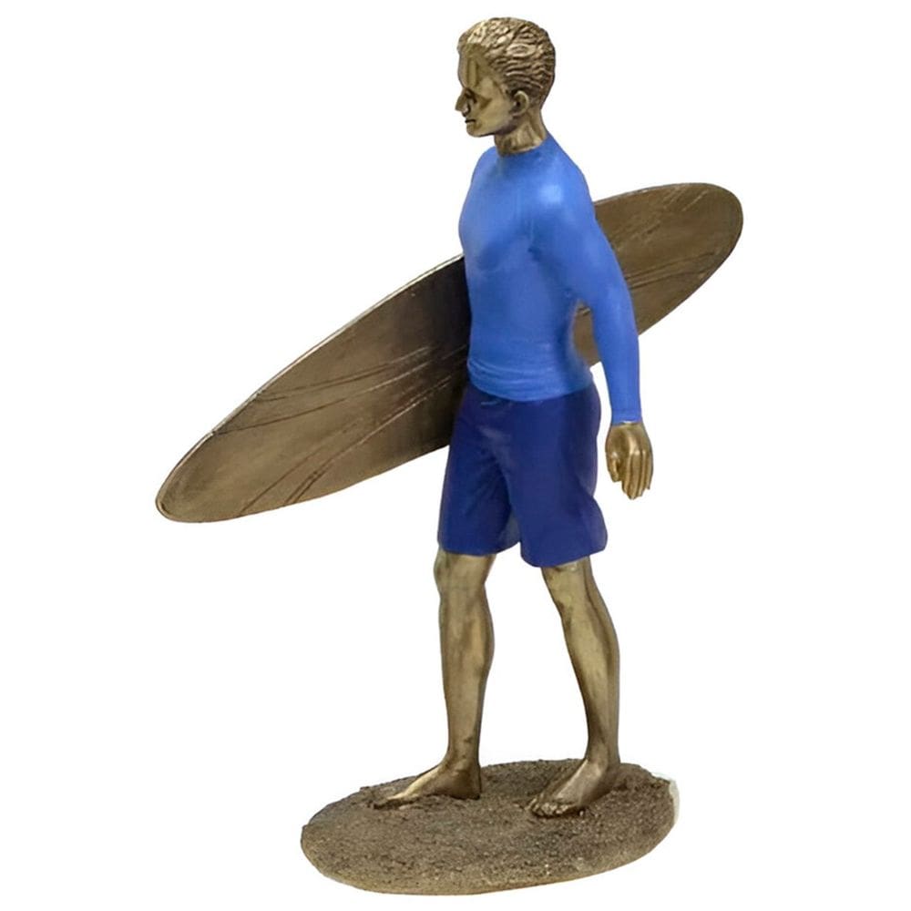 Estatueta Decorativa Surfista Prancha Escultura Resina 26cm