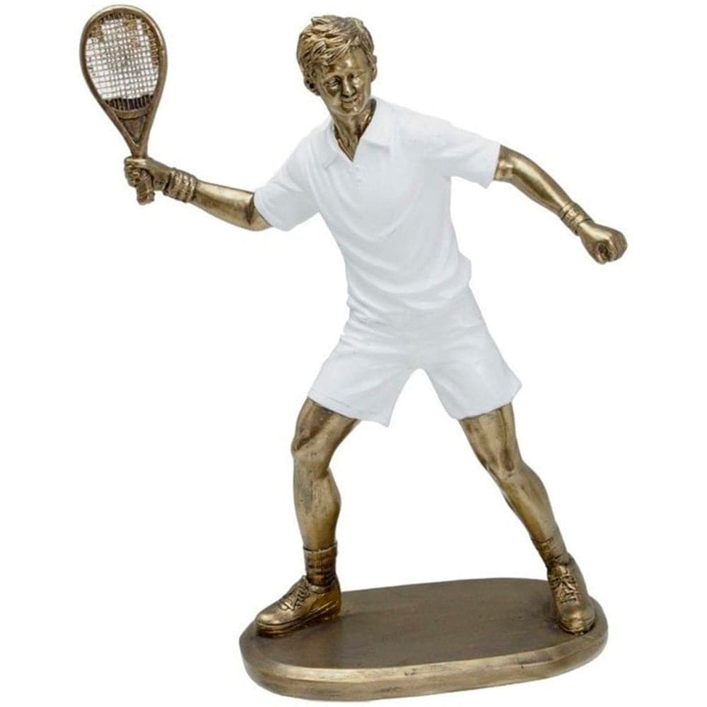 Estatueta Decorativa Tenista Raquete Escultura Resina 24cm