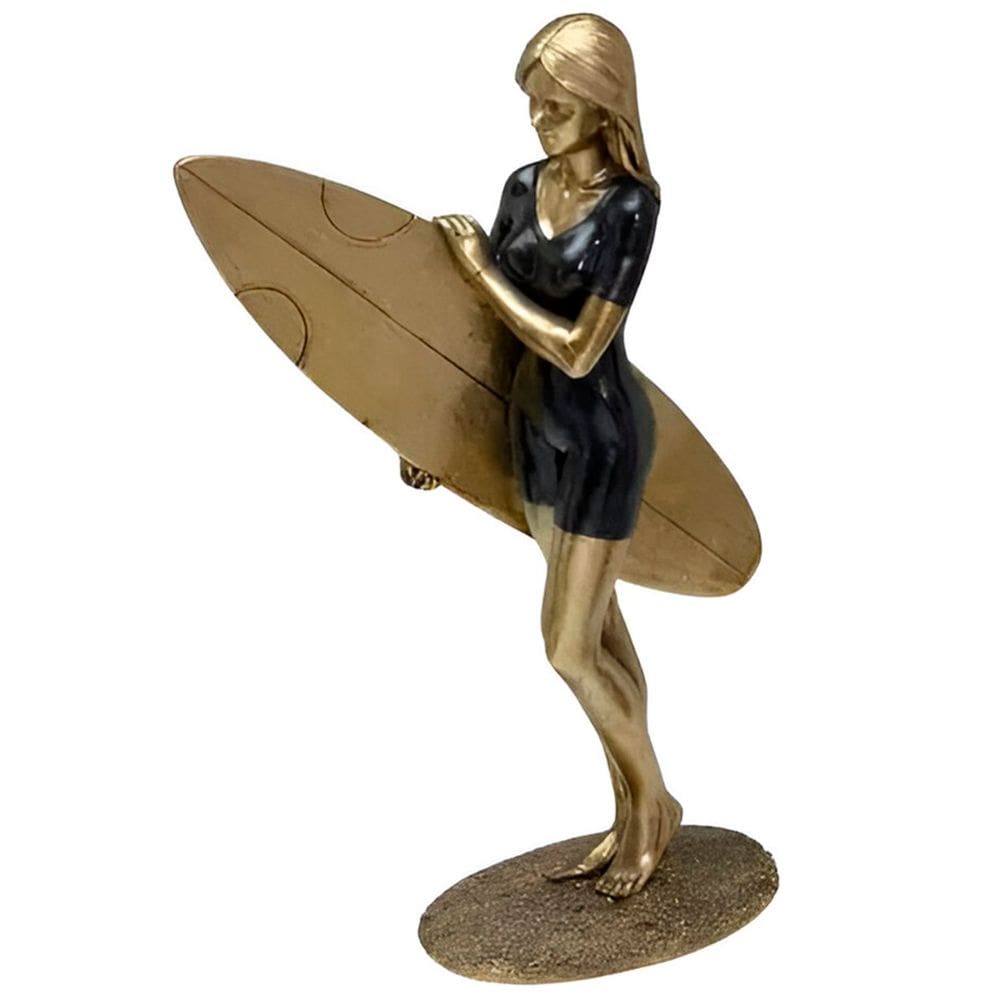 Estatueta Decorativa Surfista Prancha Escultura Resina 24cm