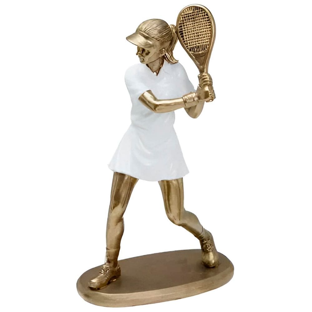 Estatueta Decorativa Tenista Raquete Escultura Mulher 24cm