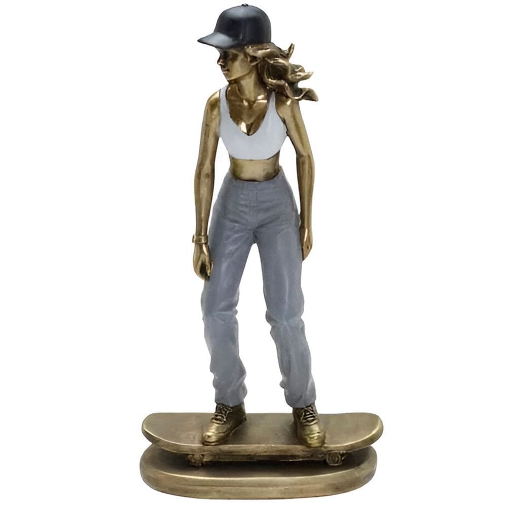 Estatueta Decorativa Skatista Mulher Escultura Resina 26cm