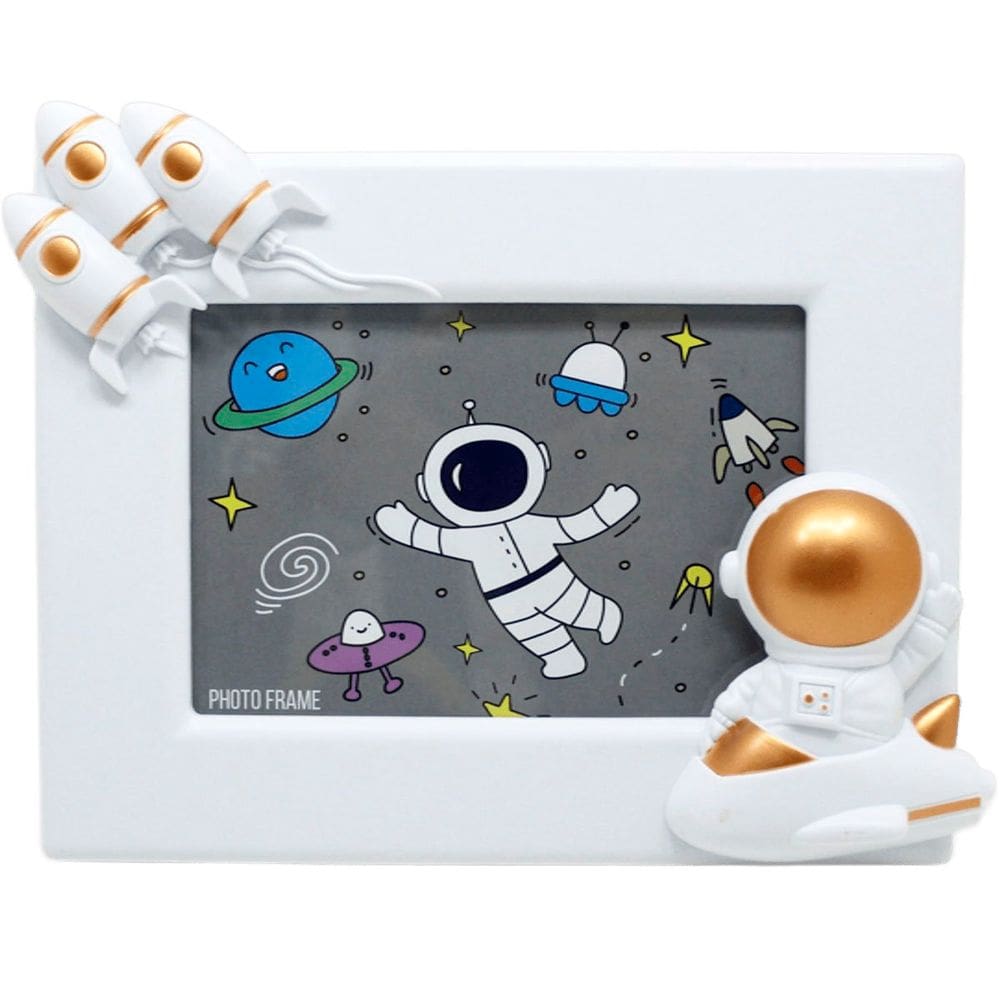 Porta Retrato Moldura Espacial Astronauta Foguete Branco 3D