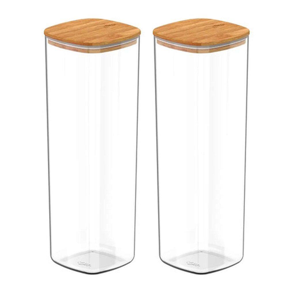 Kit 2 Pote Hermético Tampa De Bambu Transparente 2L Ou