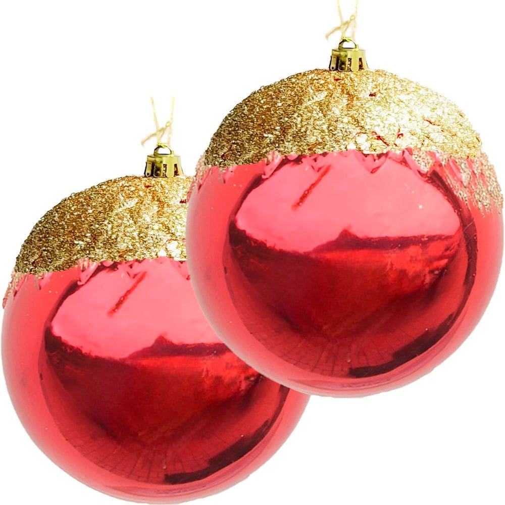 Kit 4 Bolas Enfeite Natalino Árvore Natal Vermelho Dourado