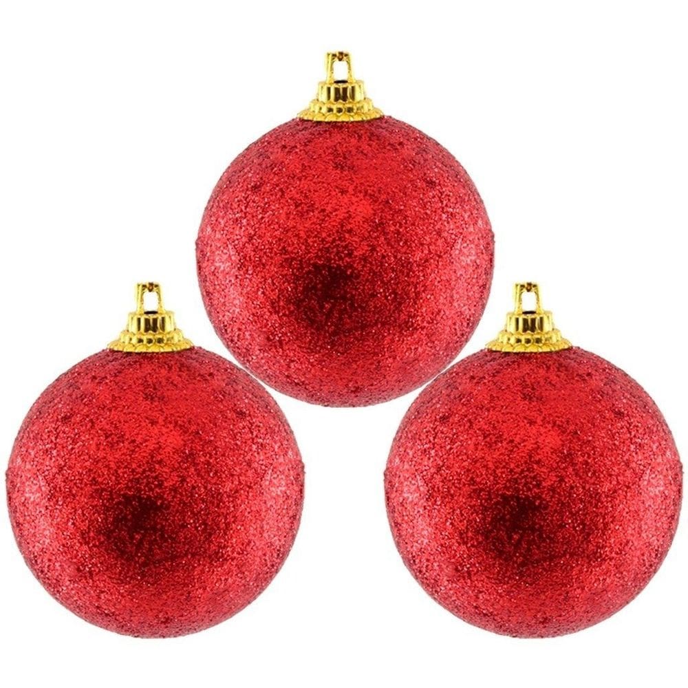 Kit 48 Bolas Enfeite Árvore Natal Vermelha Glitter 4,8cm