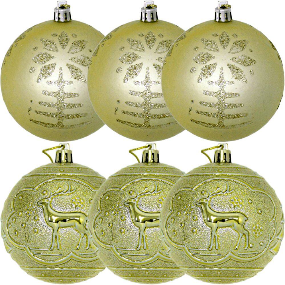 Kit 6 Bolas De Natal Enfeite Árvore De Natal Dourado De 80mm