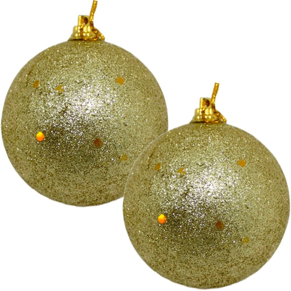 Kit 24 Bolas De Natal Glitter Dourada Enfeite Natalino 70mm