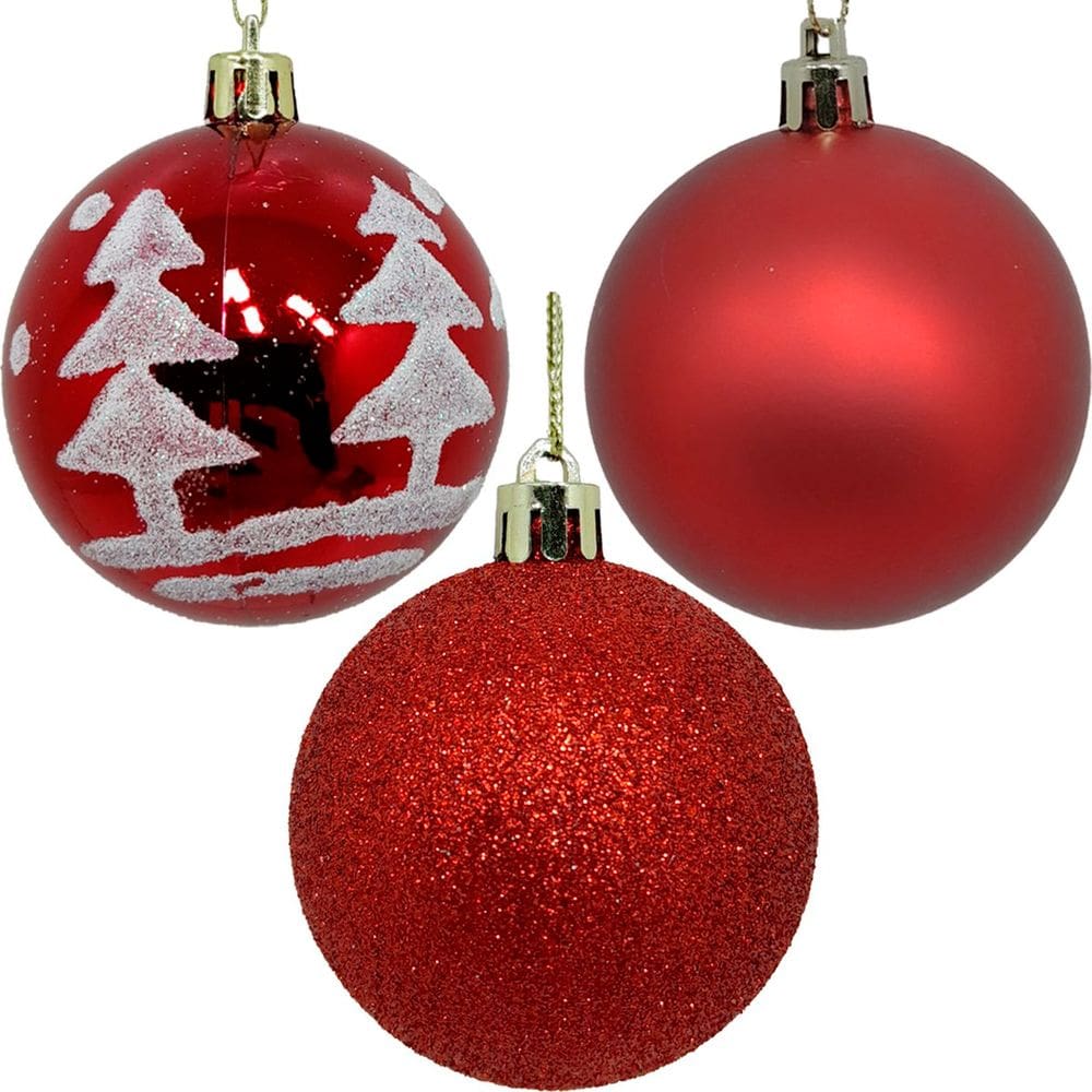 Kit 36 Bolas Enfeite Natalino Árvore Natal Vermelho Glitter