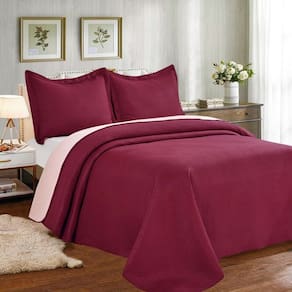 Colcha Cobre Leito King Poliéster Dupla Face 3pcs Vinho
