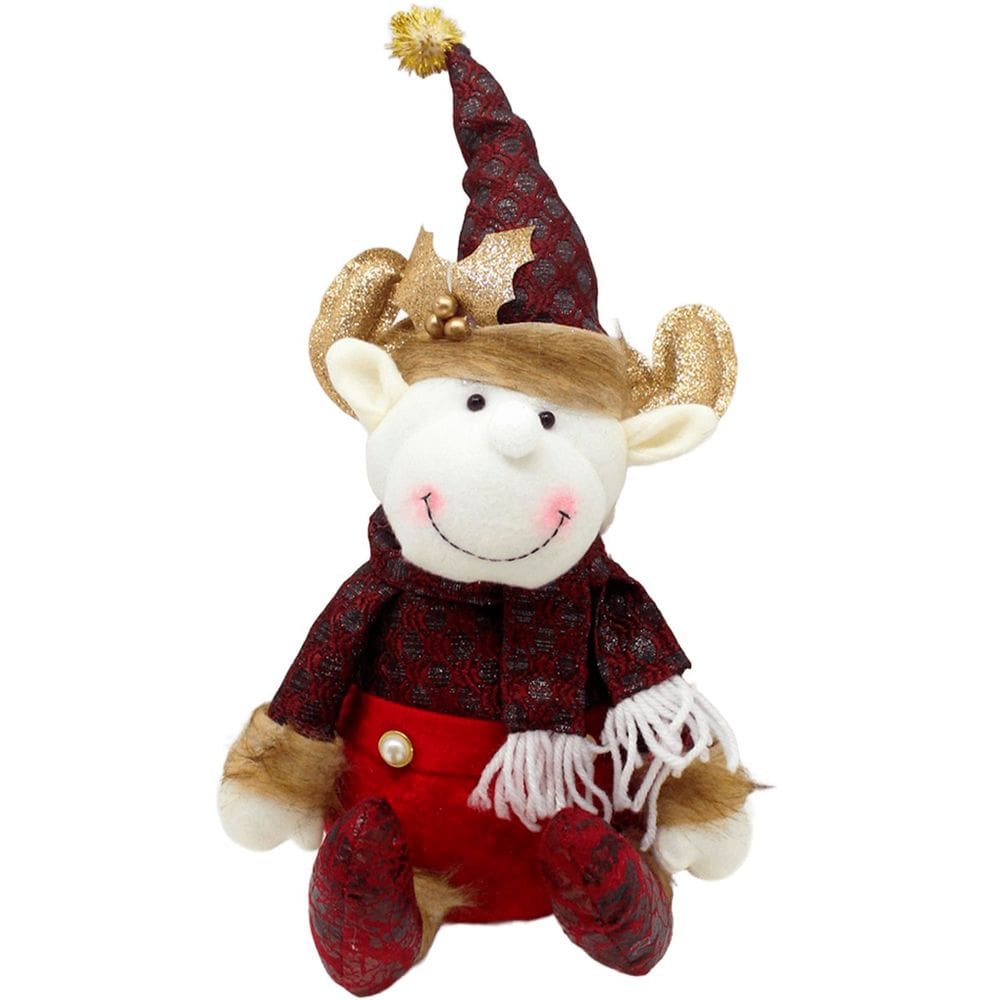 Decoração Boneco Rena Sentado Enfeite Tecido Natalino 40cm