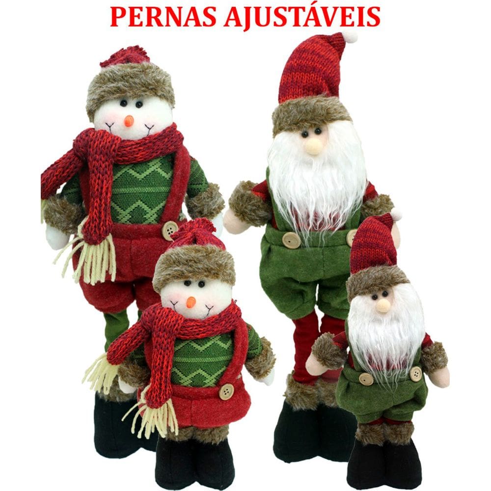 Dupla Bonecos Natalino Pernas Ajustáveis Boneco E Neve Noel