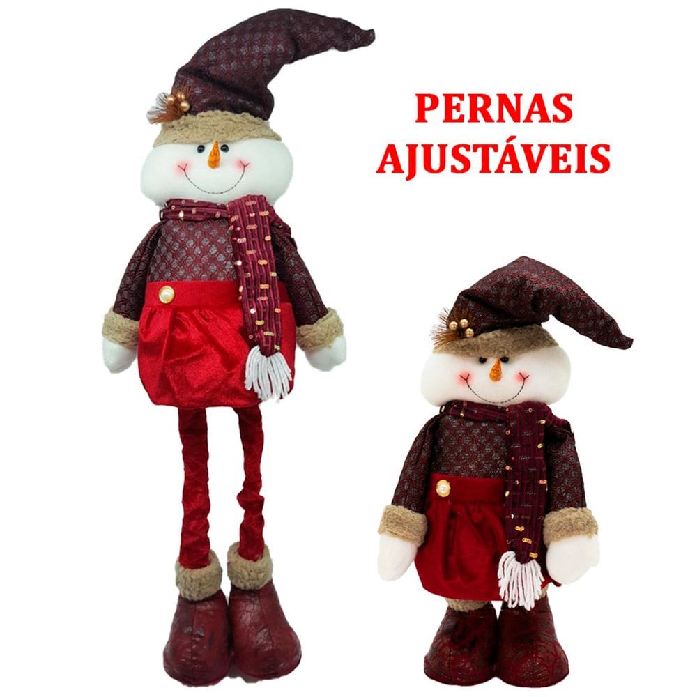 Decoração Natal Boneco Neve Luxuoso Perna Ajustável 50/80cm