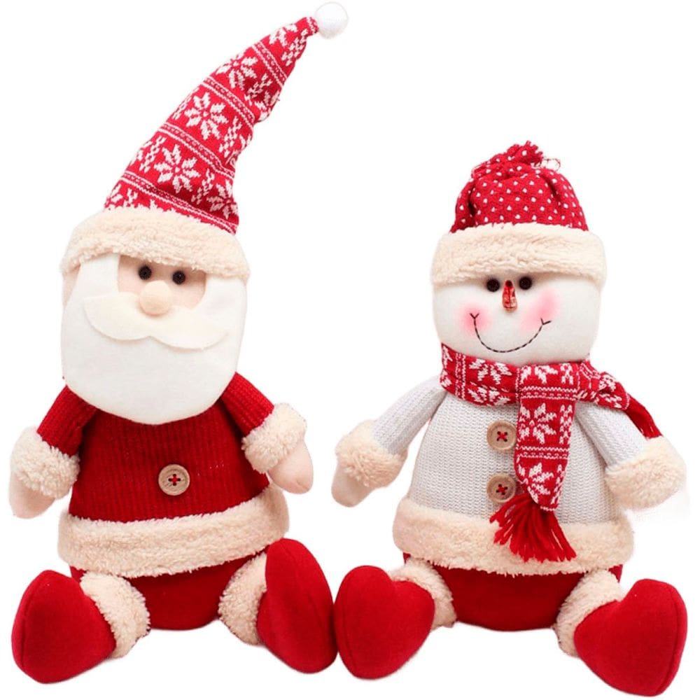 Dupla Boneco Neve Papai Noel Sentado Decoração Natal De 35cm