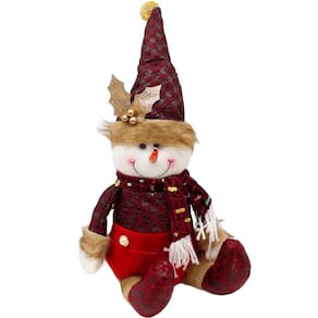 Decoração Boneco Neve Sentado Enfeite Tecido Natalino 40cm