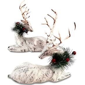 Boneco Decorativo Rena Branca Deitada Enfeite De Natal 20cm