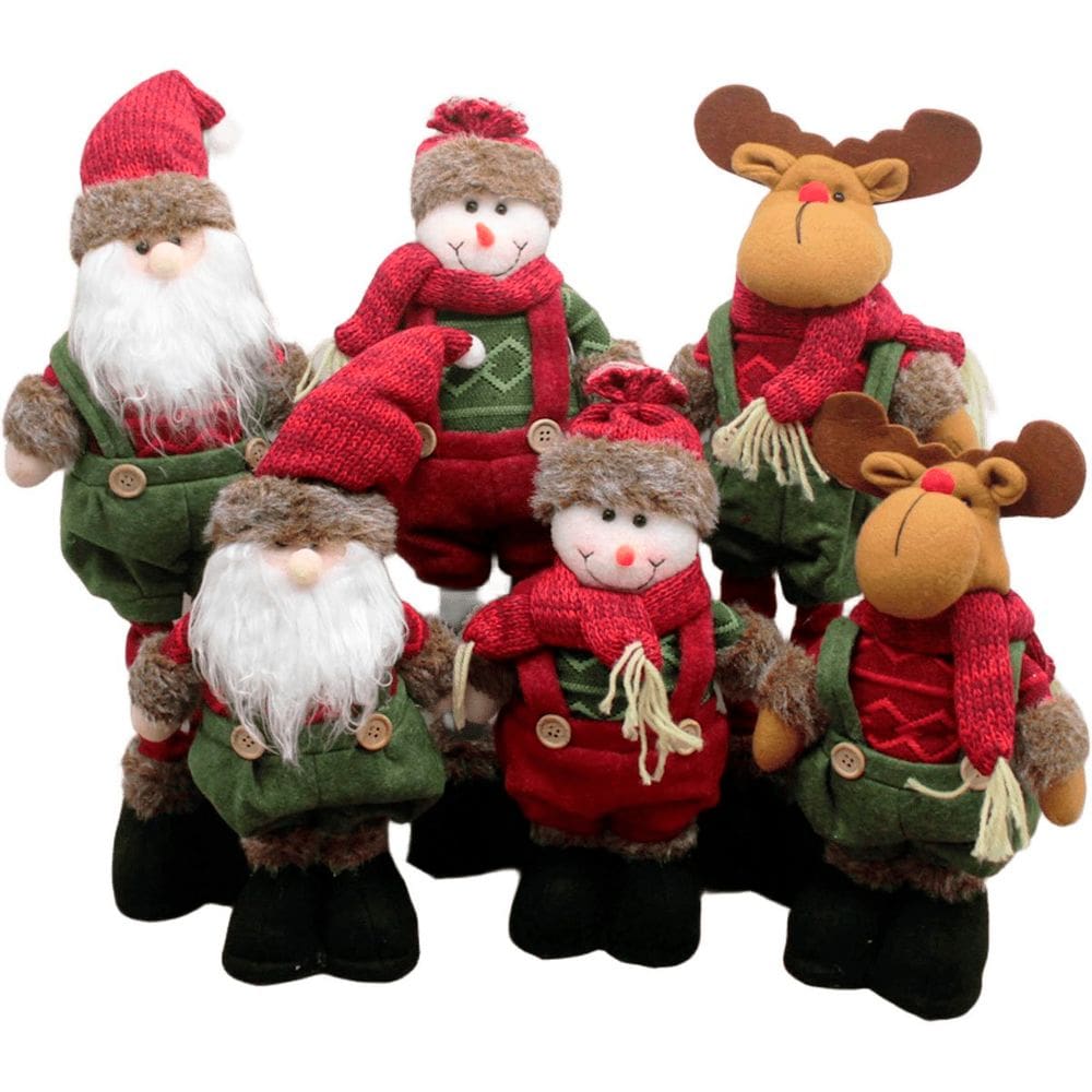Trio Bonecos Natalino Pernas Ajustáveis Neve Noel Rena 45cm