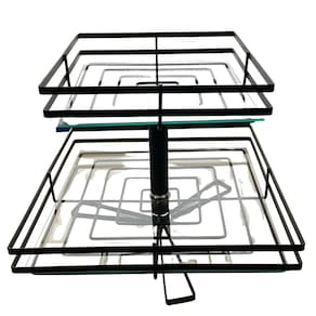 Fruteira de Mesa Vidro Dupla Quadrada Preto Fosco Giratória