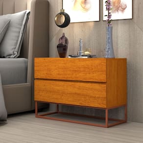 Mesa De Cabeceira Retrô Alto Padrão Com 2 Gavetas Base Cobre