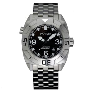 Relógio Masculino Dive com Cristal de Safira com Válvula de Hélio e Moldura Giratória, PANTOR Seal Bracelet, Prateado