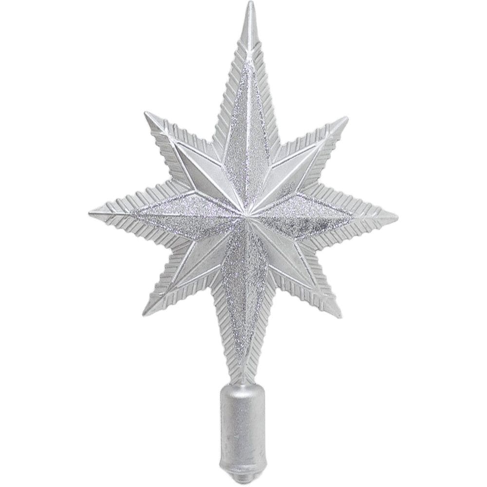 Estrela Ponteira Natalina Árvore Natal Glitter Prata De 30cm