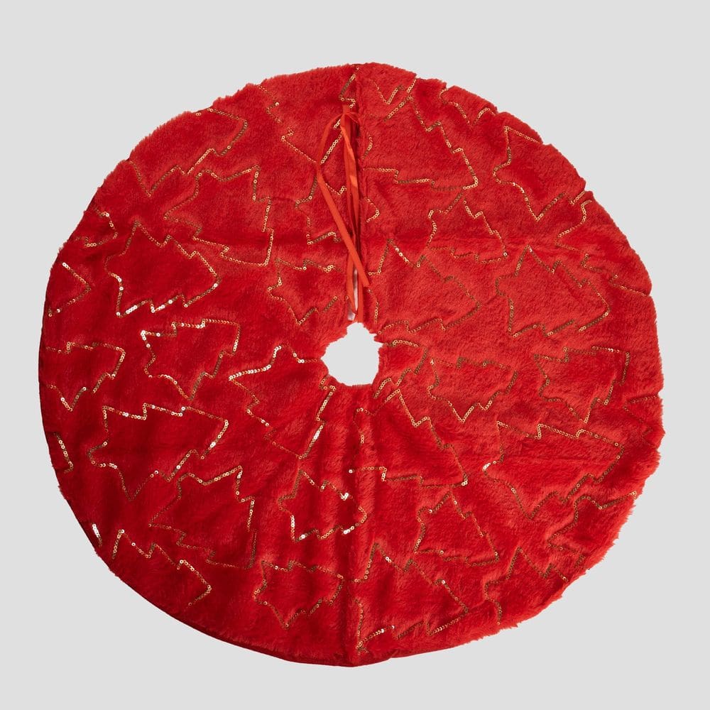 Saia Para Árvore de Natal Pelúcia Vermelha 90cm
