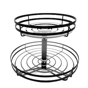 Fruteira De Mesa Vidro Dupla Redonda Preto Fosco Giratória