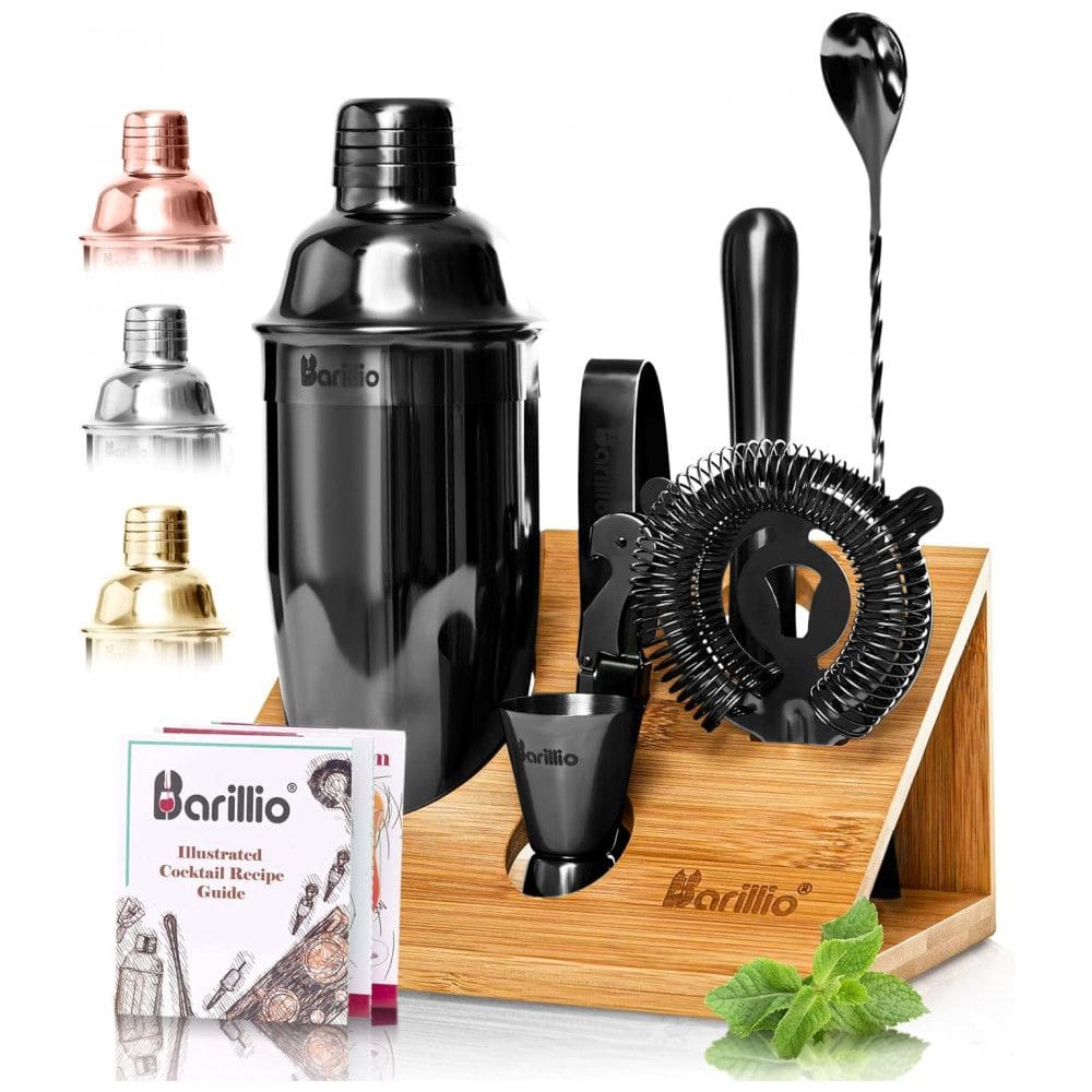 Kit Bn Profissional 7 Peças em Aço Inoxidável com Suporte de Bambu, BARILLIO, Preto
