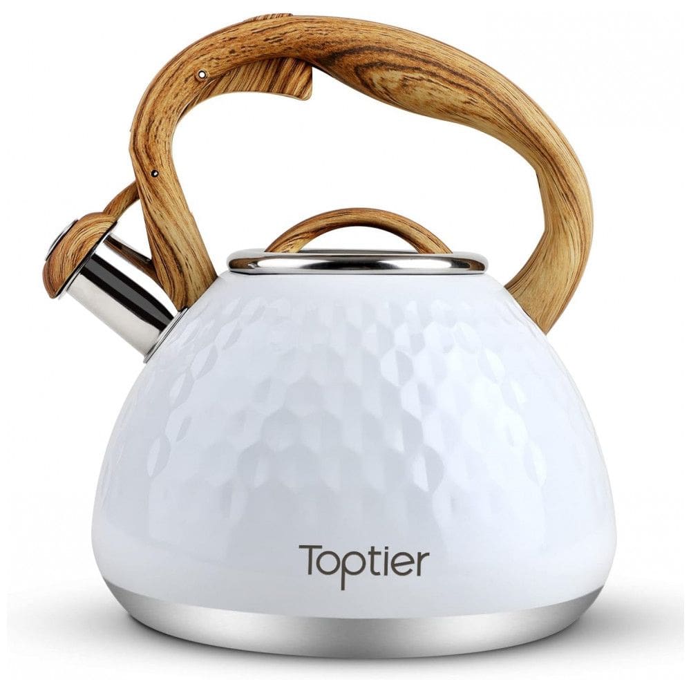 Chaleira de Chá 2.7L em Aço Inoxidável com Apito, Branca, TOPTIER, Branco