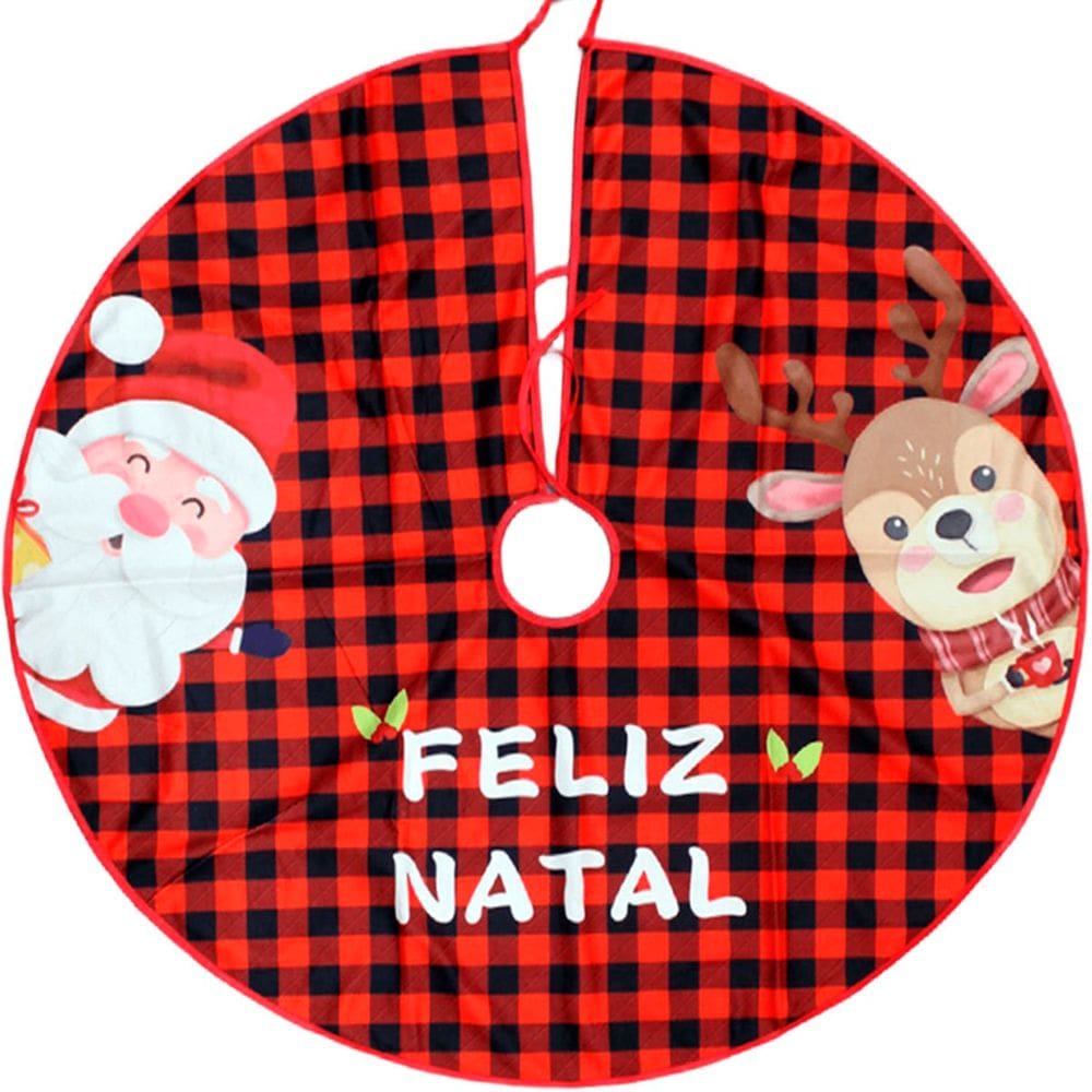 Saia De Árvore Natal Temática Rena Papai Noel Natalino 90cm