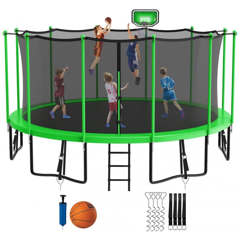 Cama Elastica Capacidade até 700 kg com Cesta de Basquete, Jump Into Fun, Verde