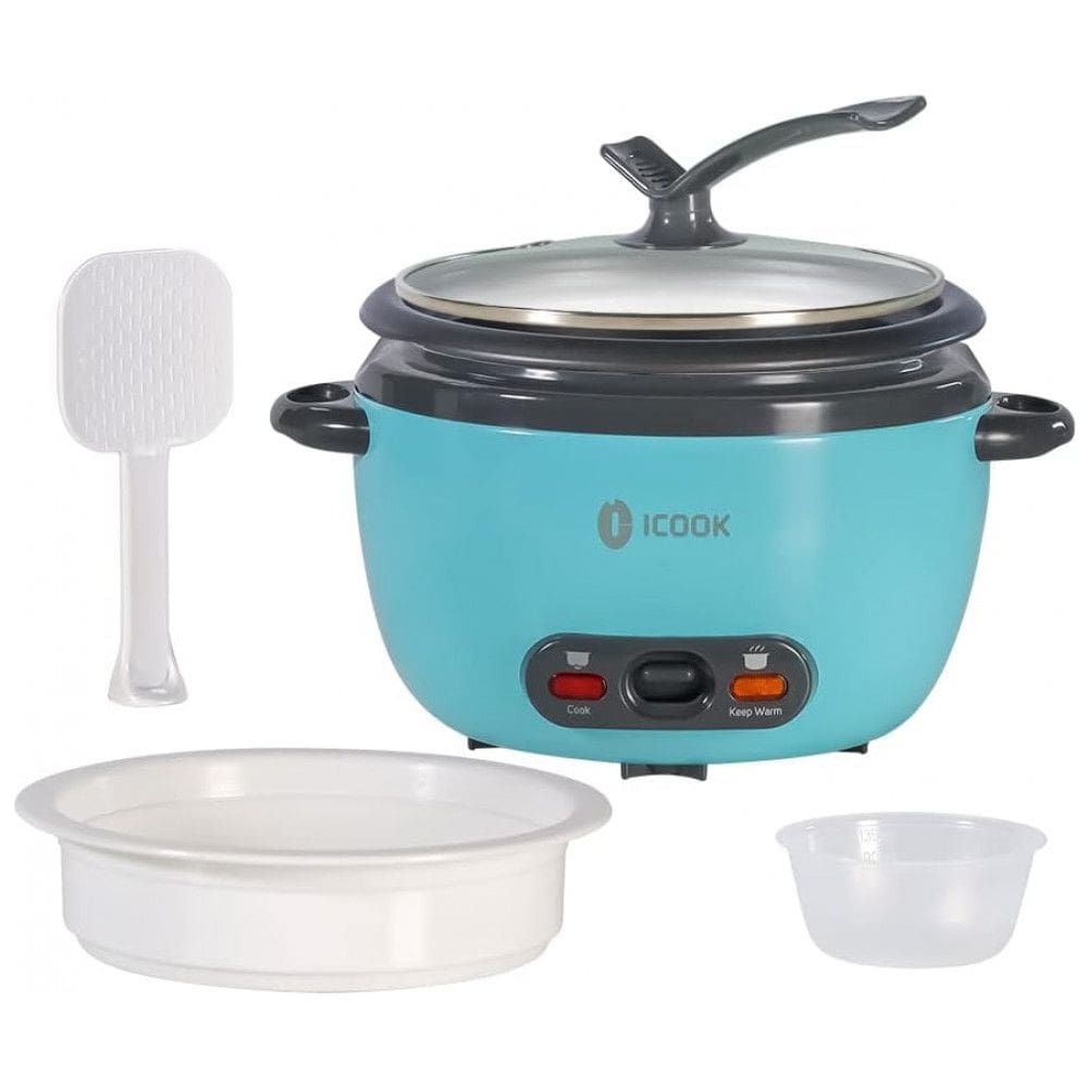 Mini Panela de Arroz Elétrica até 3 xícaras não Cozidas, 110V, ICOOK, Azul