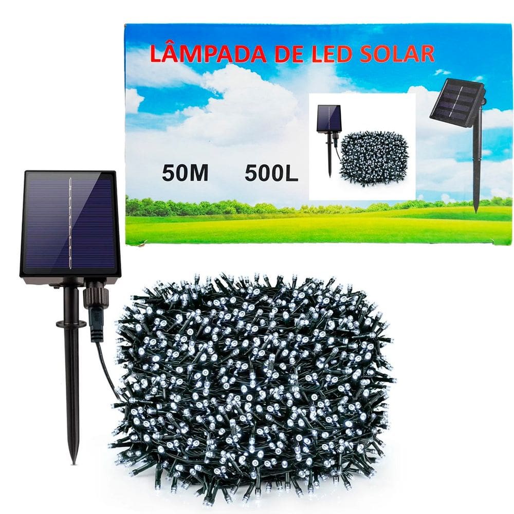 Pisca Fio De LEDs Solar 500 Lâmpadas Decoração Externa 50m