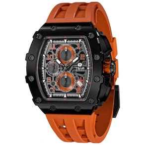 Relógio Masculino Analógico Quartzo a Prova dÁgua 50M com Cronógrafo, TSAR BOMBA TB 8204SGLZHX, Laranja e Preto