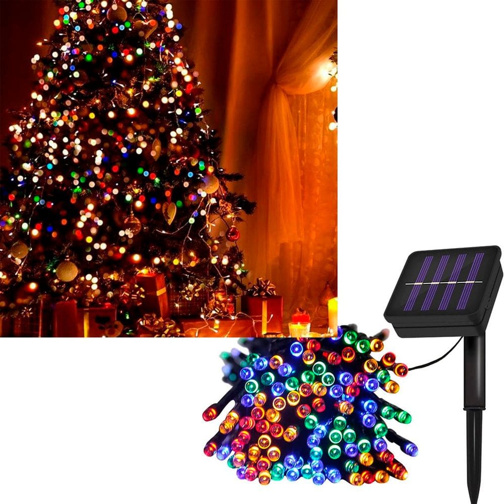 Pisca Cordão 300 Lâmpadas Solar LED Colorido De Natal De 30m