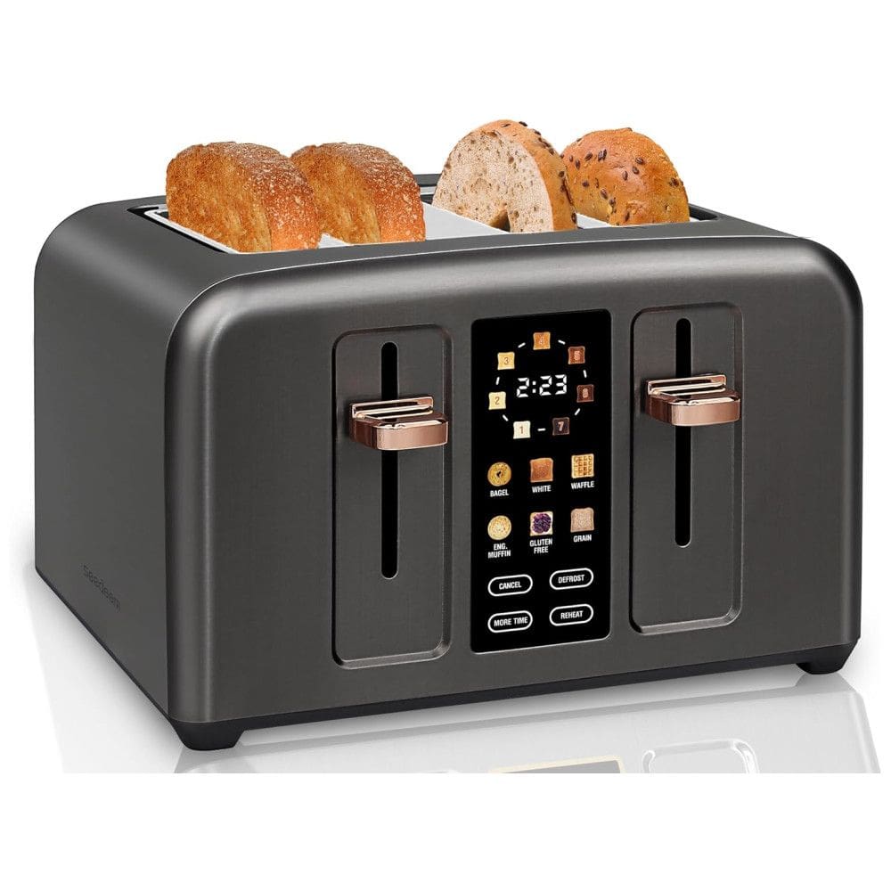 Torradeira Elétrica de 4 Fatias com Display LCD Digital, 6 Níveis de Tostagem, 110V 1800W, SEEDEEM, Cinza