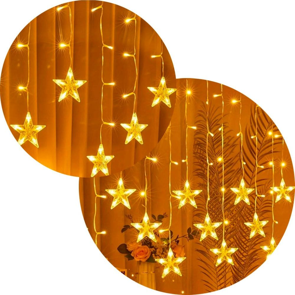 Pisca Cascata Estrelas 405 LEDs Amarelo Fio Branco 10M 220v