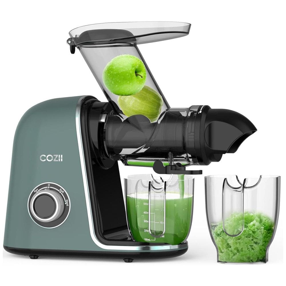 Extrator de Sucos COZII Cold Press, Máquina de Sucos Lenta com Bocal Largo de 9cm, Motor Silencioso - Eficiência Superior.