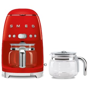 Cafeteira SMEG DCF02 - 10 Xícaras, Programação Automática, Manter Quente, Design Retrô 1950, Vermelha, Jarra Vidro Extra DCFC01