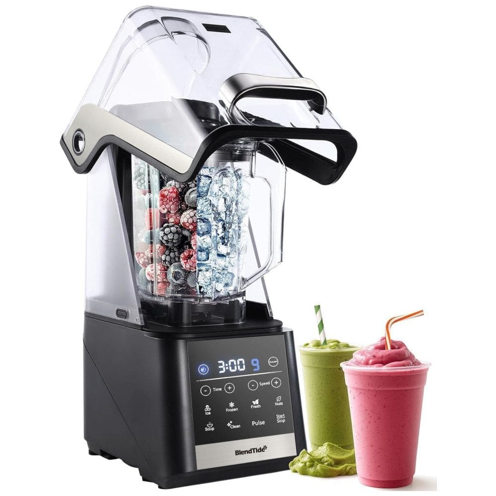 Liquidificador Comercial 1,5 kW Preto Black BlendTide: Menos Espuma, Silencioso, Timer, 9 Velocidades, 6 Programas Smoothies, Autolimpeza,