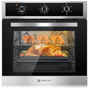 Forno de Parede Elétrico AMZCHEF 61cm, 75 litros com Assador Giratório de 360°, Controle de Temperatura Preciso e Design em Aço Inoxidável