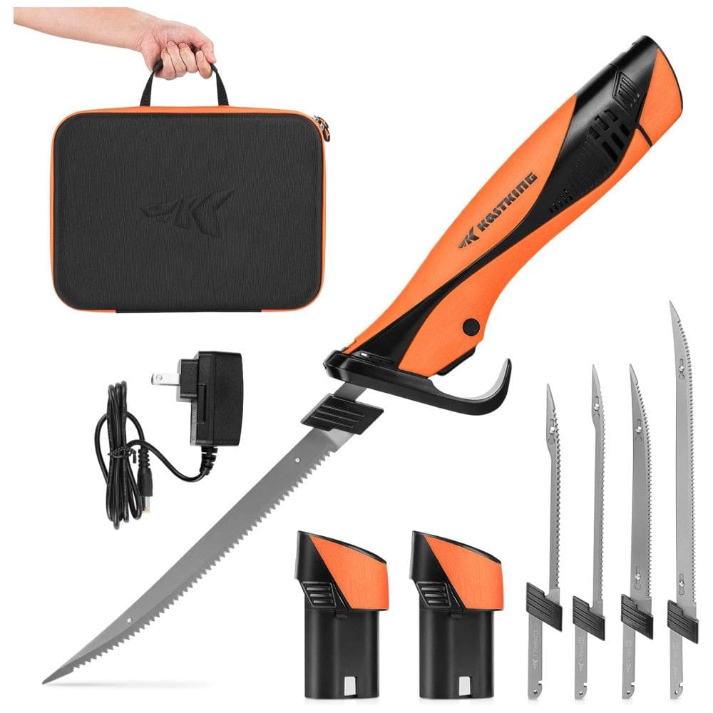 Faca Elétrica Recarregável sem Fio KastKing Speed Demon Pro 4 Lâminas, Motor Potente, Bateria Duradoura, Cabo Ergonômico e Estojo - 120